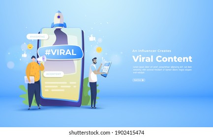 An influencer create a viral content illustration concept, Promotion of social media content