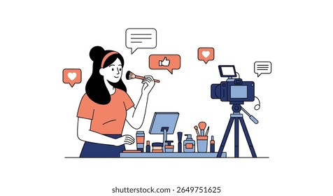 Influencer demonstrating makeup products while filming a tutorial for online audience engagement