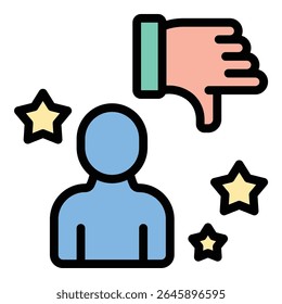 Influenciador não gosta ícone ilustração de estilo de linha plana representando feedback negativo ou desaprovação do público, adequado para análise de mídias sociais, reputação on-line