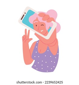 influencer girl using phone icon isolated