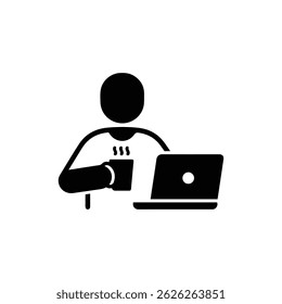 Influencer Holding Coffee Cup Next to Laptop Icon