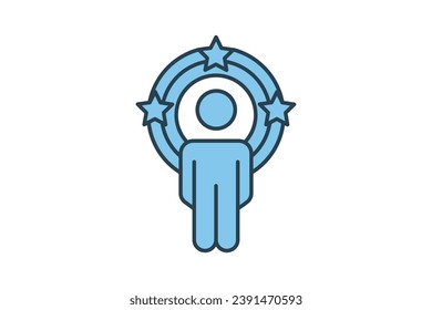 influencer icon. human in circle and star. flat line icon style. simple vector design editable