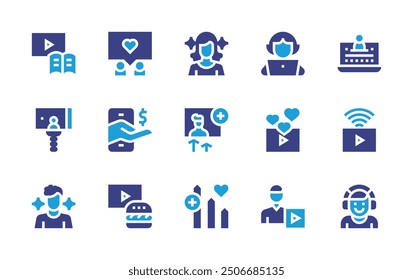 Influencer icon set. Duotone color. Vector illustration. Containing influencer, vlogger, rating, learning, food, graph, followers, like, mobilephone.