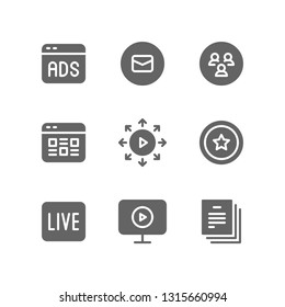 Influencer icon set including ads, message, follower, fame, viral, blog post, video, script, content, youtuber