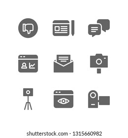 Influencer icon set including like, blog post, comment, visitor, newsletter, vlog, camera, viewer, content