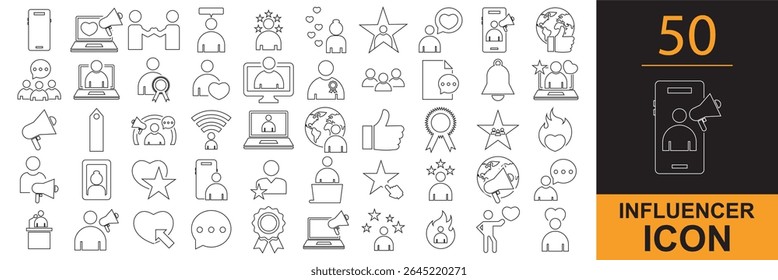 Influencer icon set. Social media, promotion, passion, blogging, influence, follower etc. Vector for websites, mobile interfaces, presentations, banner, visual branding etc. Vector illustration. 