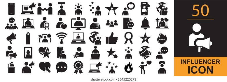 Influencer icon set. Social media, promotion, passion, blogging, influence, follower etc. Vector for websites, mobile interfaces, presentations, banner, visual branding etc. Vector illustration. 
