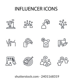 Influencer icon set.vector.Editable stroke.linear style sign for use web design,logo.Symbol illustration.