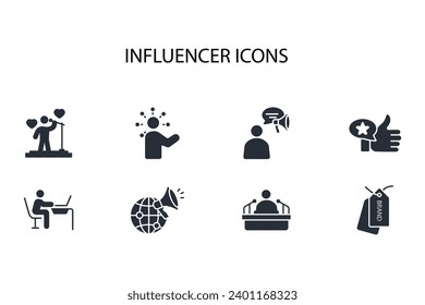 Influencer icono set.vector.Curso editable.Signo de estilo lineal para usar diseño web,logotipo.Ilustración de símbolo.