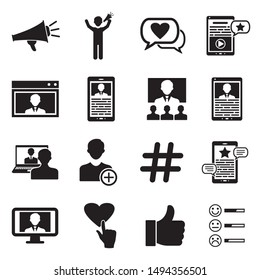 Influencer Icons. Black Flat Design. Vector Illustration.