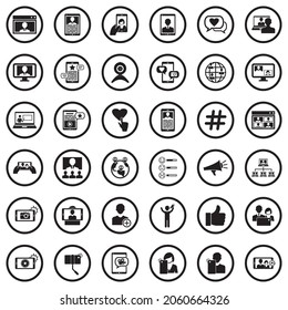 Influencer Icons. Black Flat Design In Circle. Vector Illustration.