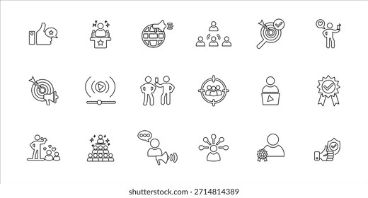 influencer icons set. influencer, content creator, promotion, marketing, passion,target audience and more. simple line vector illustration