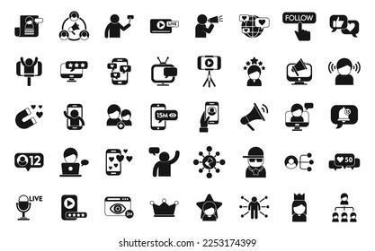 Influencer icons set simple vector. Video subscribe. Social content