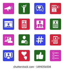 Influencer Icons. White Flat Design In Square. Vector Illustration.