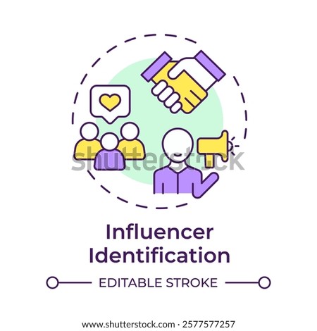 Influencer identification multi color concept icon. Social media, communication. Round shape line illustration. Abstract idea. Graphic design. Easy to use in infographic, presentation