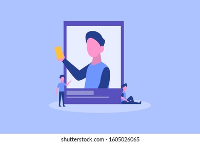 Influencer illustration concept for web landing page template, banner, flyer and presentation