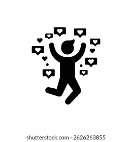 Influencer Jumping with Follow Heart Icons Icon