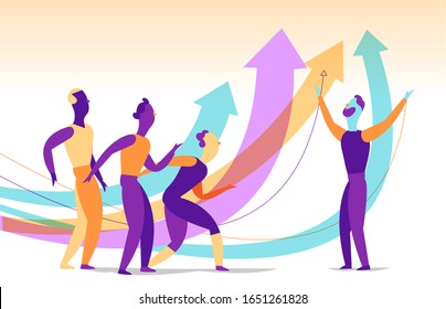 Influencer, leader, speaker encourages people to grow, to reach high results - Man motivating public - Vector illustration 