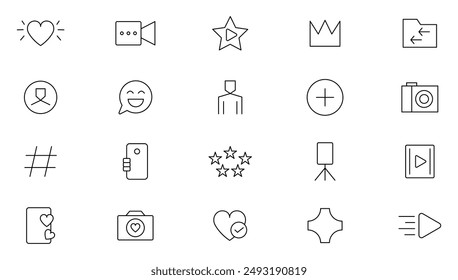 Conjunto de iconos de línea de influencia. Marketing, Embajador, Comentarios, Valoración, Confianza, Influencia, Personas Video colecciones, Megáfono, Influencer, Paquete de iconos delgados de UI.