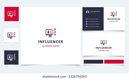 Influencer logo design with editable slogan. Branding book and business card template.