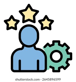 Ícone de gerenciamento de influencer ilustração de estilo de linha plana representando coordenação e supervisão de atividades de influenciador, ideal para agências de marketing, parcerias de marca