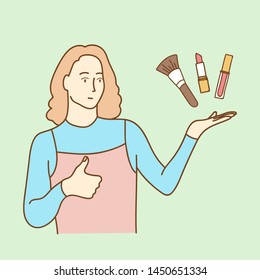 influencer marketing concept, blogger promotion services and goods for her followers online