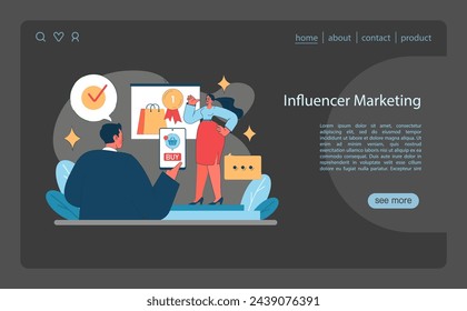 Influencer Marketing concept illustration. Showcases the power of social media influencers in consumer purchasing decisions. Effective influencer partnership portrayal. Flat vector illustration.