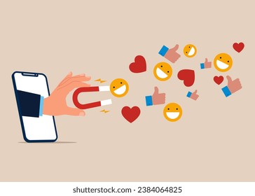 Influencer marketing, digital social media for marketing campaign or advertising. Flat vector illustration