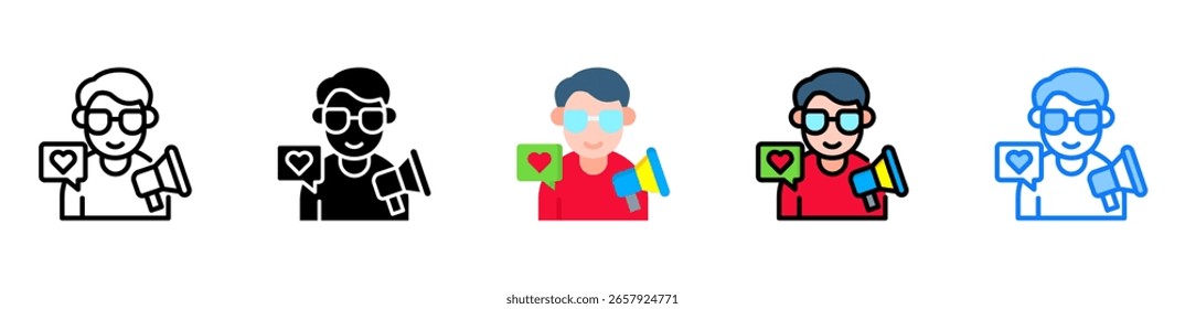 Ilustração de vetor de estilo múltiplo do ícone de marketing do influenciador