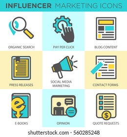 Influencer Marketing Icon Set With Social Media, CRM, Analytics, Etc