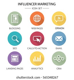 Influencer Marketing Icon Set With Social Media, CRM, Analytics, Etc