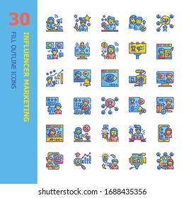 Influencer marketing, Influence people, Inbound Marketing, social media 30 Fill Outline icons set.Icon design for web design,mobile application,website and graphic design.