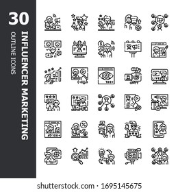 Influencer marketing, Influence people, Inbound Marketing, social media 30 Outline icons icons set.Icon design for web design,mobile application,website and graphic design.