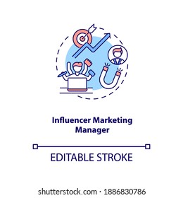 Influencer marketing manager concept icon. Campaign management idea thin line illustration. Relationship building. Influencer communications. Vector isolated outline RGB color drawing. Editable stroke