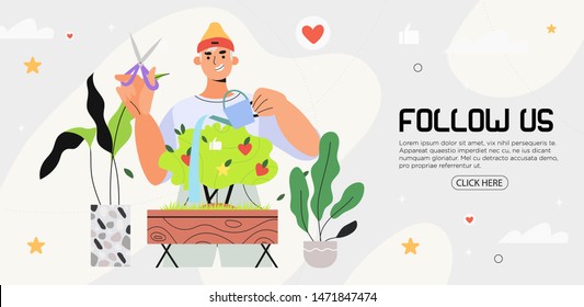 Influencer marketing, social media or network promotion, SMM  banner, landing page,flyer. Video blogger, social network bloggers, online courses. The concept of growing audience like growing plants.