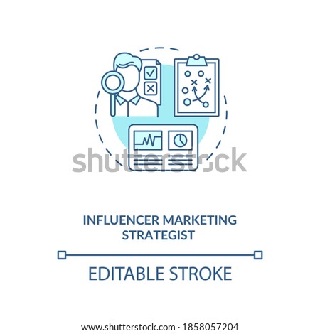 Influencer marketing strategist concept icon. Building strategy idea thin line illustration. Working with data. SEO, social media. Vector isolated outline RGB color drawing. Editable stroke