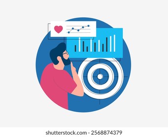 Influencer marketing strategy vector featuring target audience insights, performance metrics and engagement analysis. Social marketing campaigns boosting brand visibility, reach and online presence