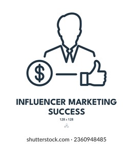 Influencer Marketing Success Icon. Media, Campaign, Advertising. Editable Stroke. Simple Vector Icon