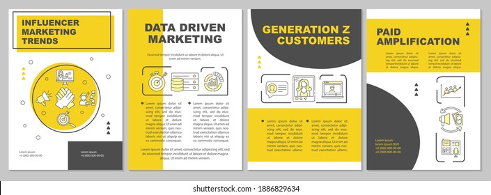 Influencer marketing trends brochure template. Generation Z customer. Flyer, booklet, leaflet print, cover design with linear icons. Vector layouts for magazines, annual reports, advertising posters