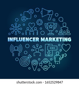 Influencer Marketing vector circular blue concept outline illustration on dark background