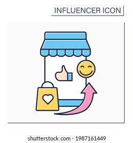 Influencer marketplace color icon.Online platform connects marketers with influencers.Brands, marketers interested in creating new content.Blogging concept.Isolated vector illustration