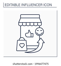 Influencer marketplace line icon.Online platform connects marketers with influencers.Brands, marketers interested in creating new content.Blogging concept.Isolated vector illustration. Editable stroke