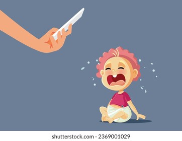 
Influencer Mom Filing Little Baby Meltdown Vector Cartoon illustration. Mommy vlogger exploiting her kid for views denying the rights of privacy
