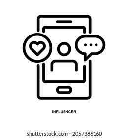 Influencer on mobile icon. Stroke outline style. Vector. Isolate on white background.