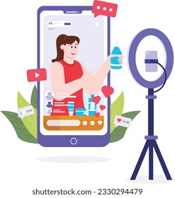 An Influencer Promoting Beauty Products Illustration