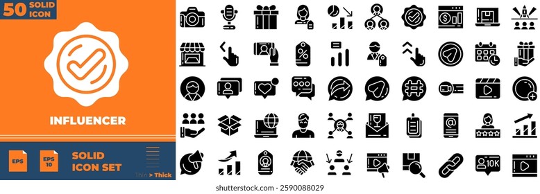 Influencer Solid Editable Icons set. Vector illustration in modern thin solid style of influencer icons: passion, creator, celebrity, etc