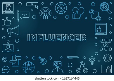 Influencer vector concept blue outline illustration or frame on dark background