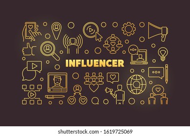 Influencer vector concept outline golden horizontal banner or illustration