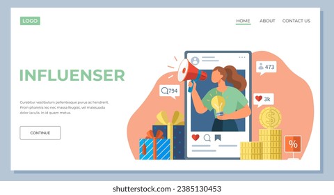 Influencer. Vector illustration. Announcements made by influencers have significant impact on their followers Influencers often achieve remarkable success through their dedication and hard work