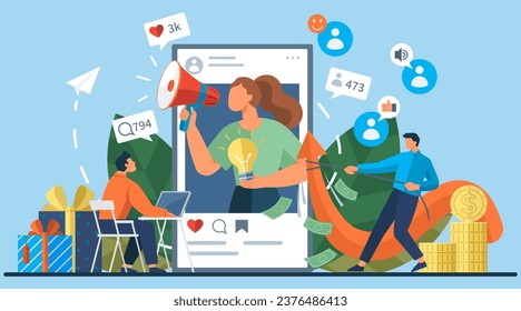 Influencer. Vector illustration. Influencers are known for their creativity and ability to captivate their audience Influencers have power to shape public opinion through their content The influence